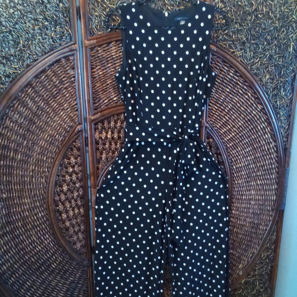 Blk/white Polka dot wide leg belted jumper, Tommy Hilfiger, size 10